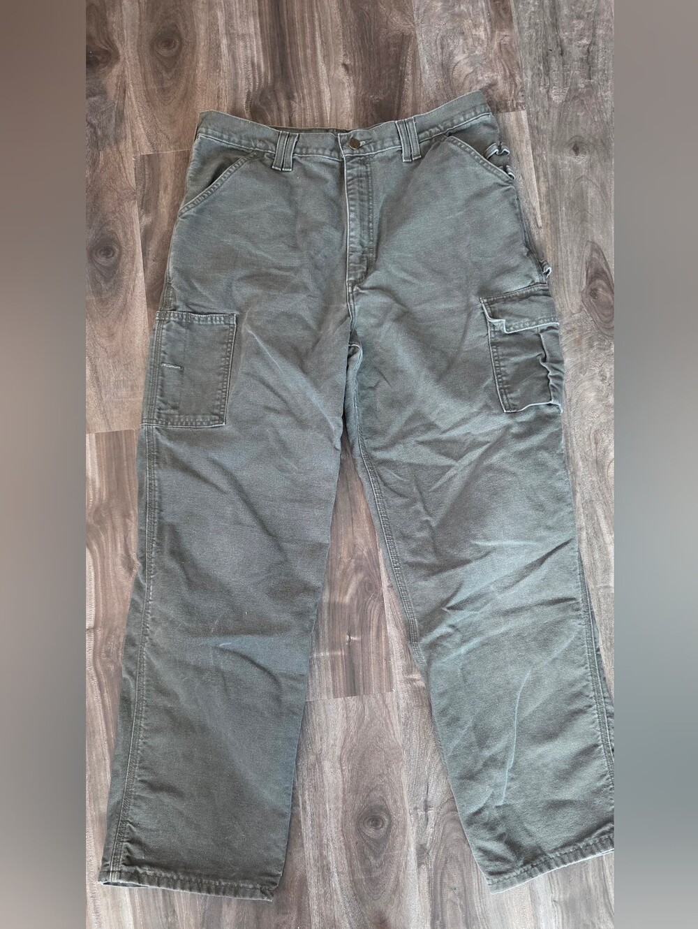 Carhartt Olive Cargo Work Pants - Dark Olive Size 34w 32L.